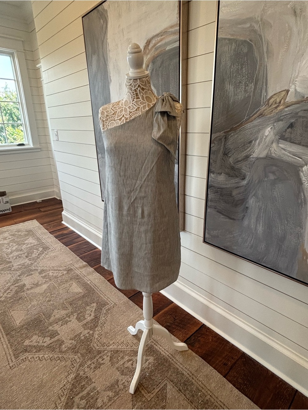 ANTONIO MELANI One-Shoulder Light Linen Dress with Shoulder Bow